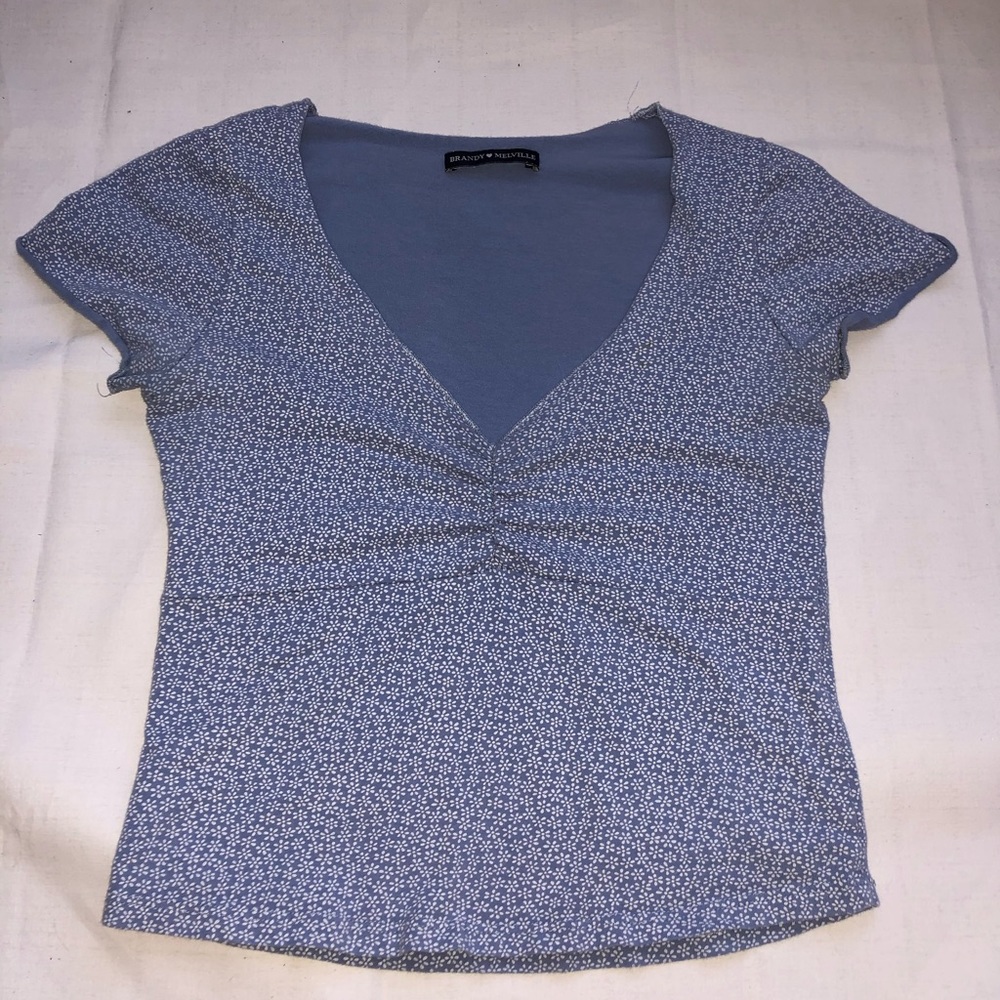 BRANDY MELVILLE BLUE FLORAL GINA TOP